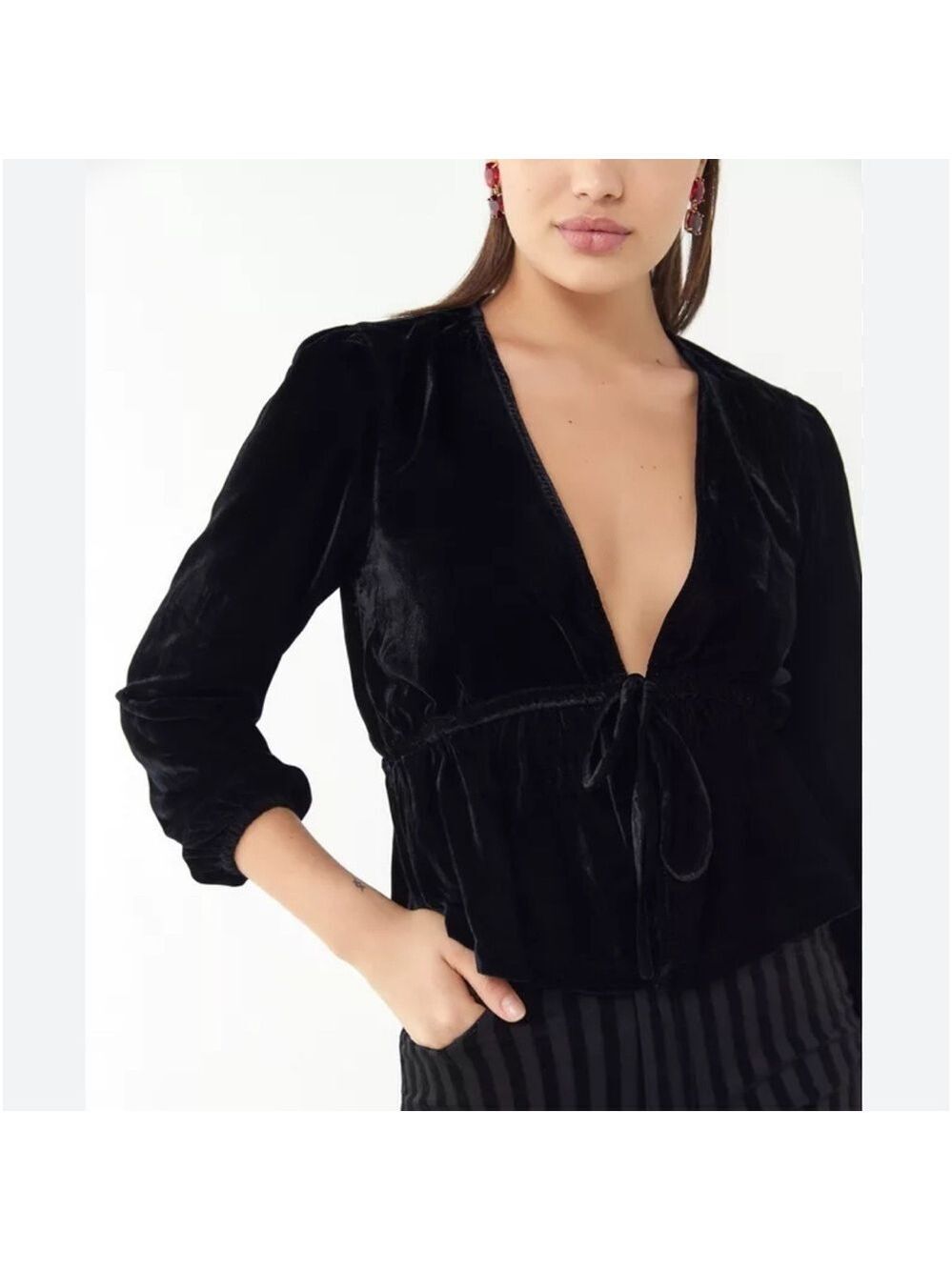 Urban Outfitters Drew Velvet Tie Waist Blouse NWOT